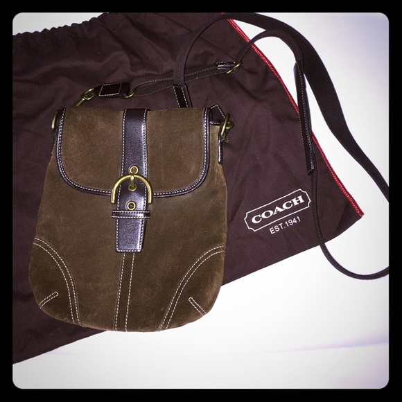 Coach 116 Brown Suede Crossbody Messenger Bag - Picture 2 of 8